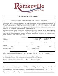 APPLICATION FOR EMPLOYMENT - Village of Romeoville