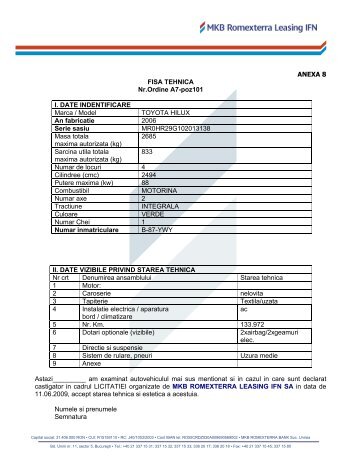 Specificatii tehnice - Romexterra Leasing IFN S.A.