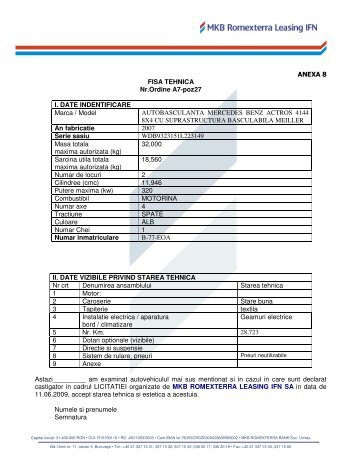 Specificatii tehnice - Romexterra Leasing IFN S.A.