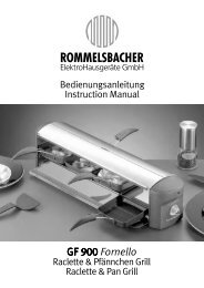 GF 900 Fornello - ROMMELSBACHER ElektroHausgerÃ¤te GmbH