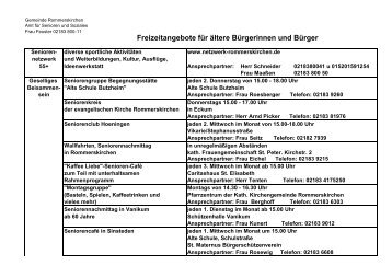 Freizeitangebote fÃ¼r Ã¤ltere BÃ¼rgerinnen und BÃ¼rger - Rommerskirchen