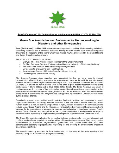 Green Star Awards honour Environmental Heroes working ... - UNEP