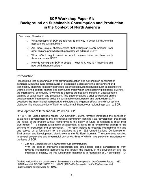 Background on Sustainable Consumption and Production in the ...
