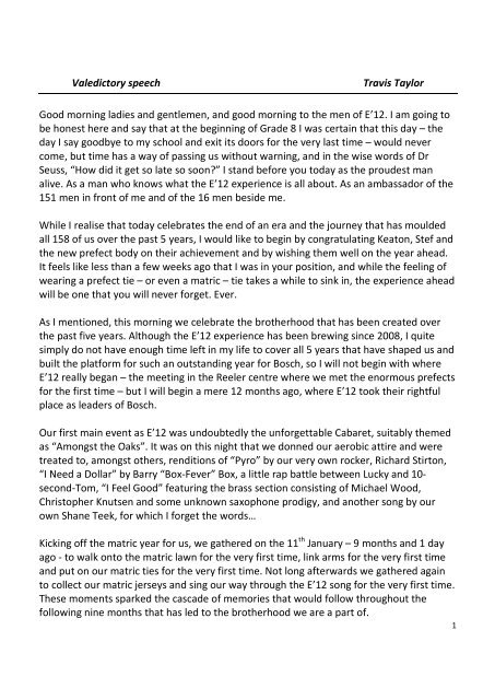 Head Prefect's Valedictory Speech - Rondebosch Boys