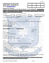 RONDEBOSCH BOYS' HIGH SCHOOL Application for Admission