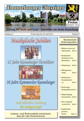 Ronneburger Anzeiger 08/2013 - der Stadt Ronneburg / ThÃ¼ringen