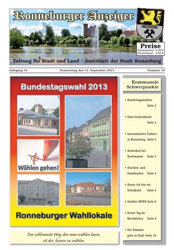 Ronneburger Anzeiger 18/2013 - der Stadt Ronneburg / Thüringen