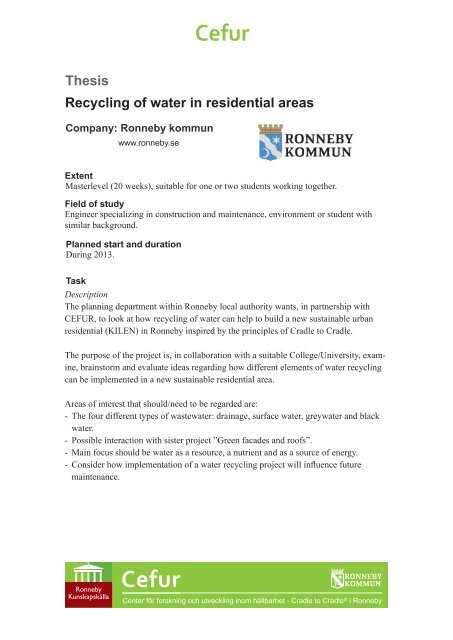 Thesis Recycling of water in residential areas - Ronneby kommun