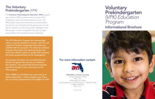 Vpk Brochure Early Learning Coalition Of Sarasota County