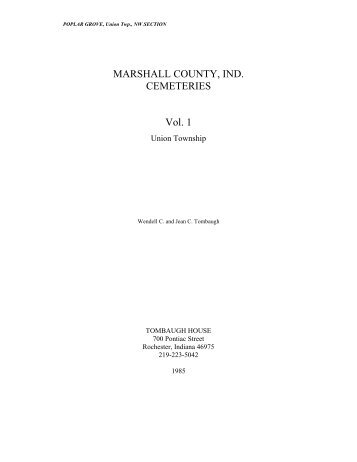 MARSHALL COUNTY, IND. CEMETERIES Vol. 1