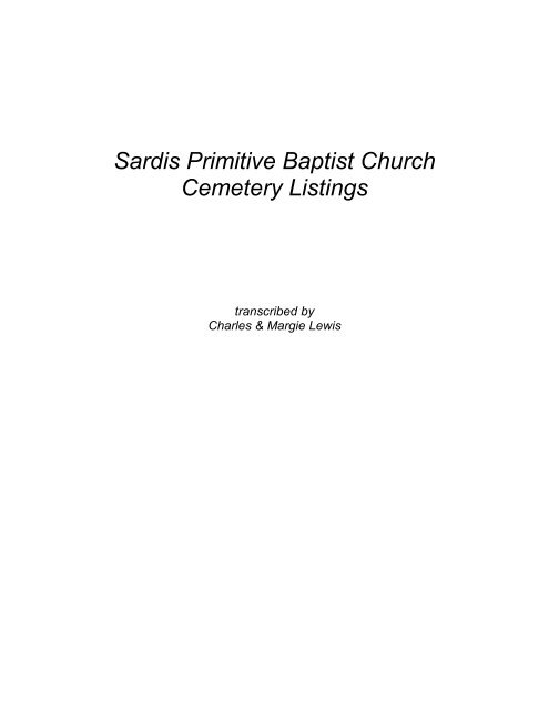 Sardis Primitive Baptist Church Cemetery Listings - RootsWeb