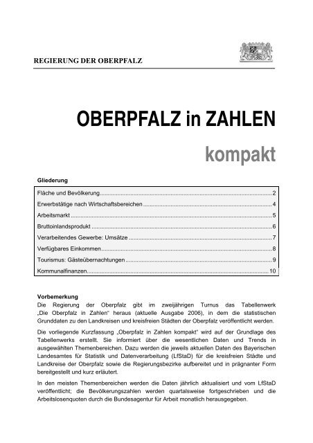 OBERPFALZ in ZAHLEN kompakt - Regierung der Oberpfalz - Bayern