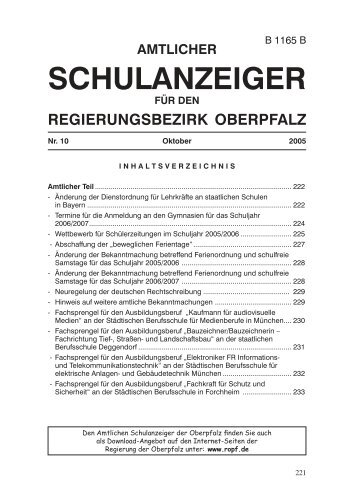 Amtlicher Schulanzeiger fÃ¼r den Regierungsbezirk Oberpfalz