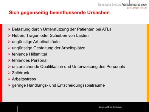 Arbeitsprogramm Sicherheit und Gesundheitsschutz bei der Pflege