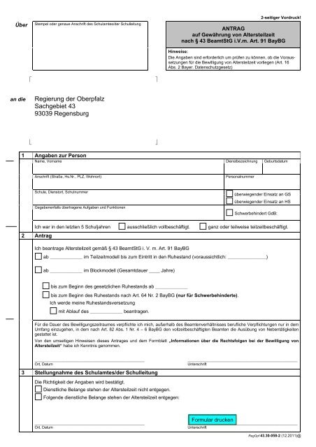 Antrag Auf Gewa Hrung Von Altersteilzeit Regierung Der Oberpfalz