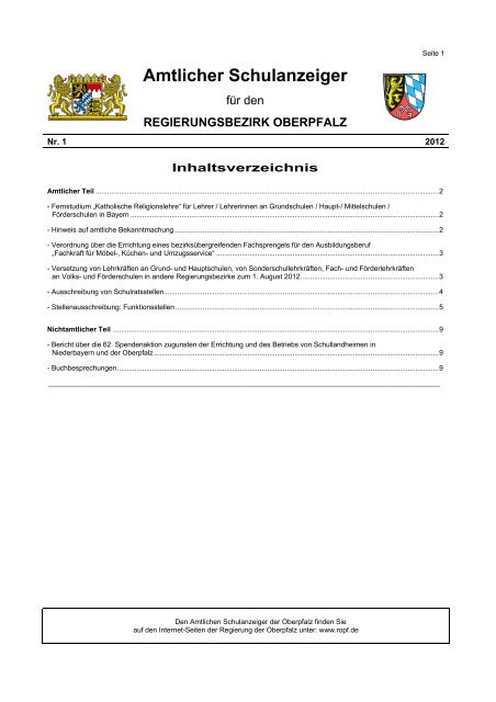 Amtlicher Schulanzeiger - Regierung der Oberpfalz