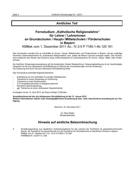 Amtlicher Schulanzeiger - Regierung der Oberpfalz