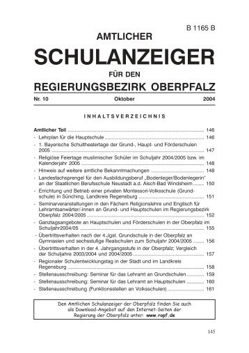 Amtlicher Schulanzeiger fÃ¼r den Regierungsbezirk Oberpfalz Nr. 10 ...