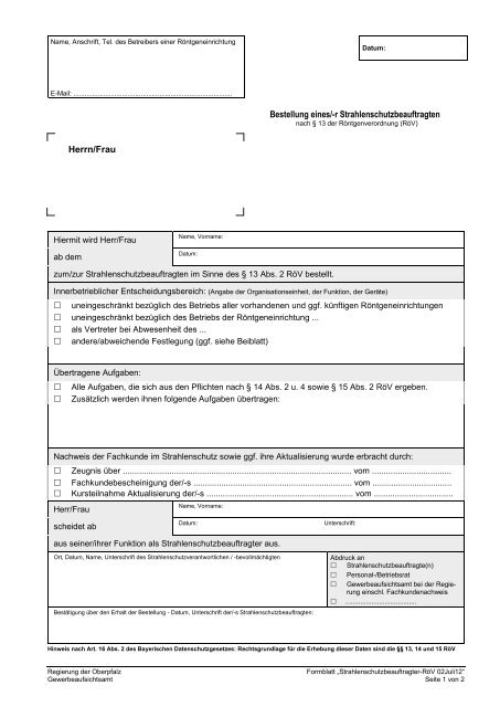 Bestellung eines Strahlenschutzbeauftragten - Regierung der ...