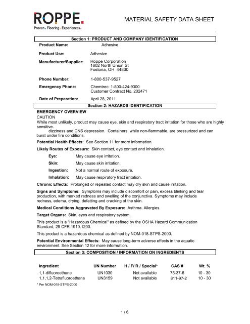 MSDS - ROP500 - Roppe Corporation