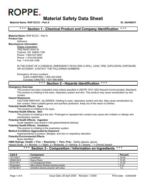 MSDS - Roppe Corporation