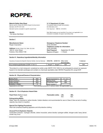 MSDS Roppe 700 Series - Roppe Corporation