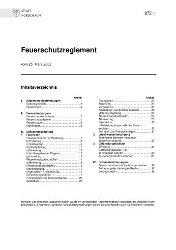 Feuerschutzreglement - Stadt Rorschach