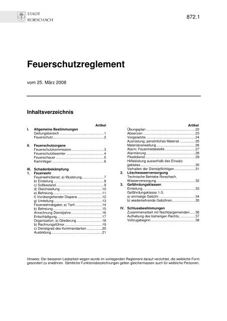 Feuerschutzreglement - Stadt Rorschach