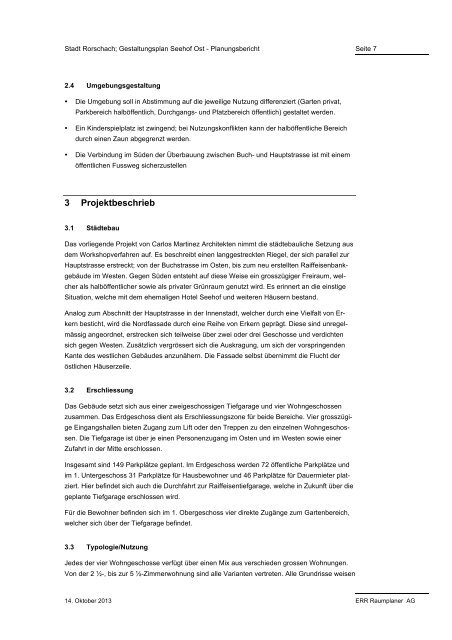 Planungsbericht Gestaltungsplan Seehof Ost vom ... - Stadt Rorschach