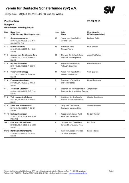 Verein fÃ¼r Deutsche SchÃ¤ferhunde (SV) e.V. - Rorup.net