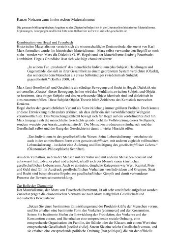 Kurze Notizen zum historischen Materialismus