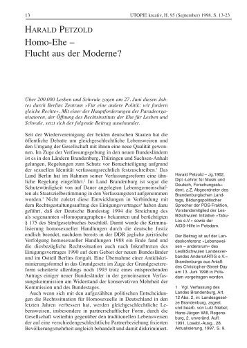 Homo-Ehe â Flucht aus der Moderne?
