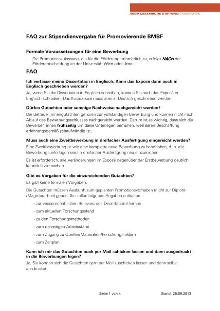in Arbeit FAQ_Promovierende BMBF - Rosa-Luxemburg-Stiftung