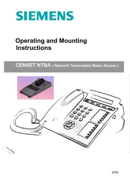 Operating and Mounting Instructions CENSET NTBA ( Network ...