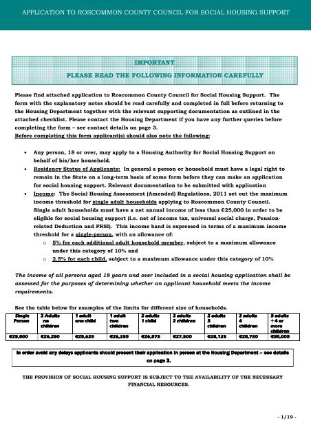 Application Form for Social Housing Support & Supporting Documents