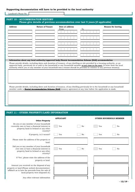 Application Form for Social Housing Support & Supporting Documents