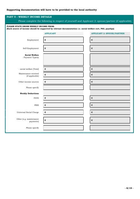 Application Form for Social Housing Support & Supporting Documents