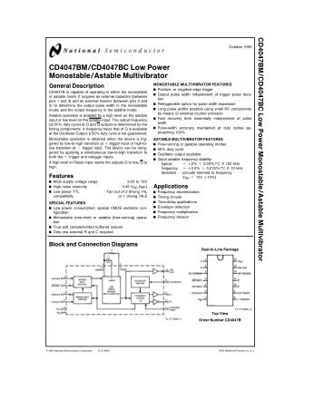 CD4047BM/CD4047BC Low Power Monostable/Astable Multivibrator