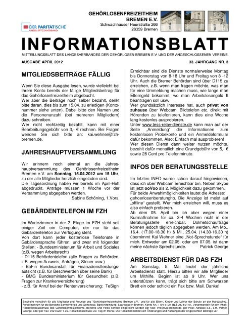 Infoblatt April 2012 - Landesverband der Gehörlosen Bremen eV