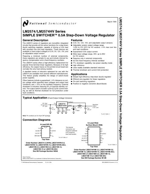 LM2574/LM2574HV Series SIMPLE SWITCHER(TM) 0.5A Step ...