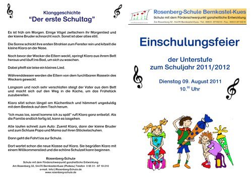 Liedblatt zur Einschulungsfeier 2011 - Rosenberg-Schule