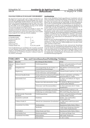 Amtsblatt fÃ¼r die Stadt Forst (Lausitz) (Rathausfenster) VERGABEN ...