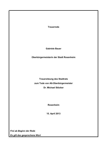 Trauerrede Gabriele Bauer Oberbürgermeisterin ... - Stadt Rosenheim