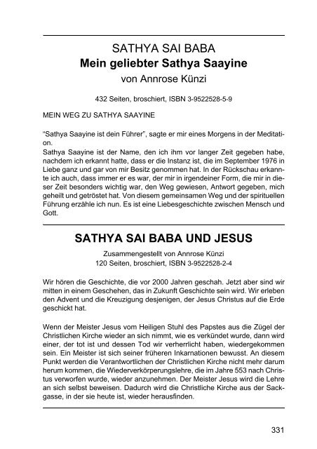 SATHYA SAI BABA DER WELT-AVATAR - beim Rosenkreis-Verlag