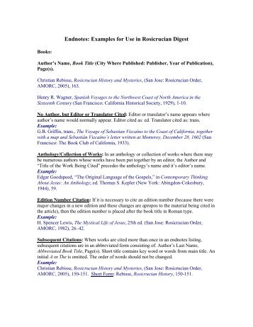 Endnotes: Examples for Use in Rosicrucian Digest - Rosicrucian Order