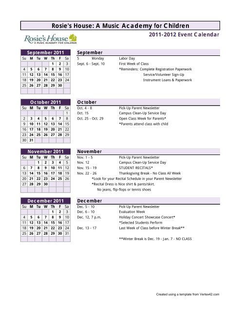 School Calendar Template - Rosies House