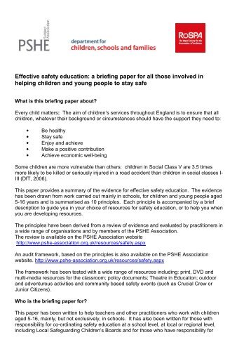 Effective safety education: a briefing paper for all those ... - RoSPA