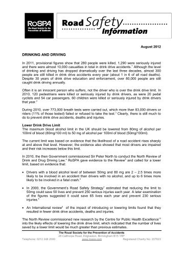 Drinking and Driving Factsheet August 2012 - RoSPA