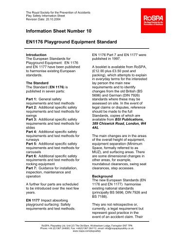 RoSPA Play Safety : EN1176 Playground Equipment Standard