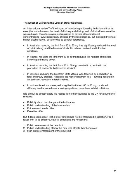 RoSPA Drinking and Driving Policy Paper 2007